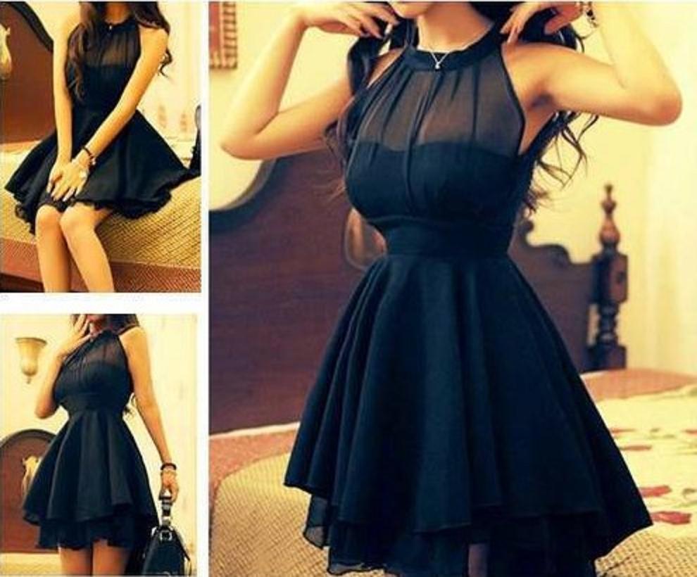 Mesh Front Cute Slim Dress For Women Black